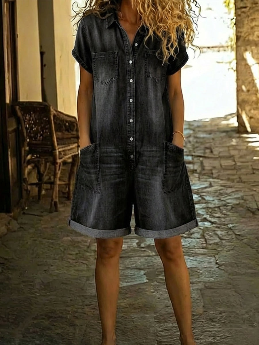Paola | Tuta di jeans con bottoni frontali