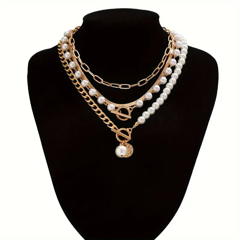 Set di collana vintage con perla e catena a serpente | Oro