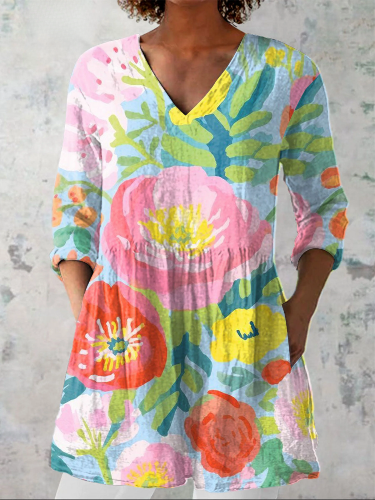 Blusa Lunga con Scollatura a V