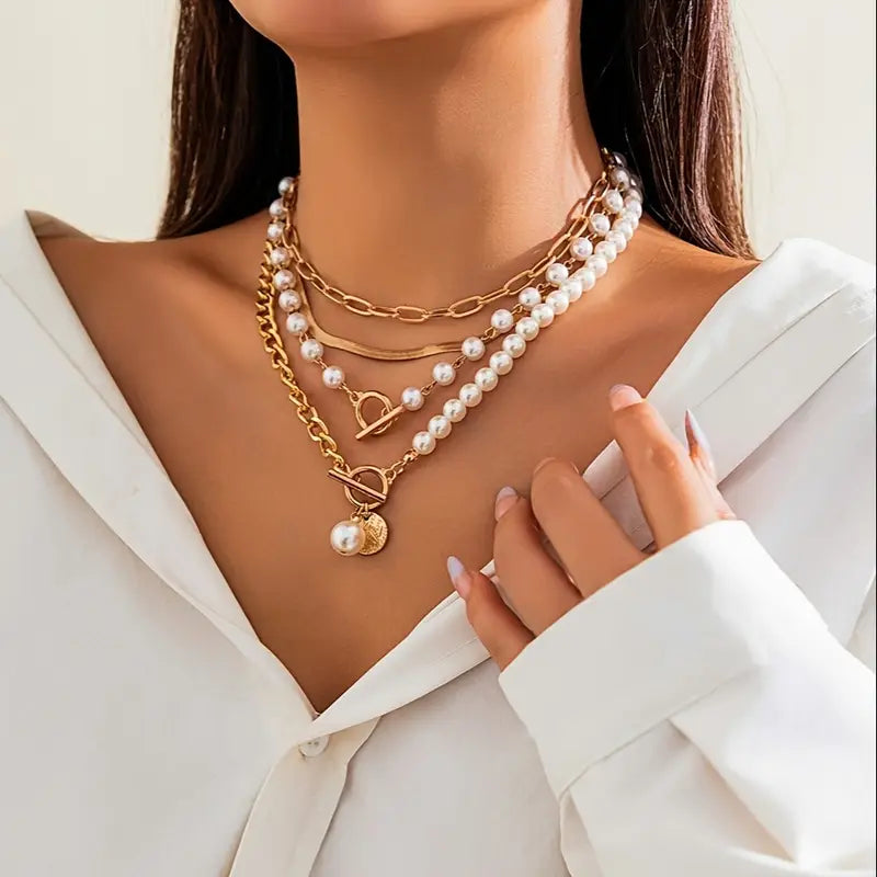 Set di collana vintage con perla e catena a serpente | Oro