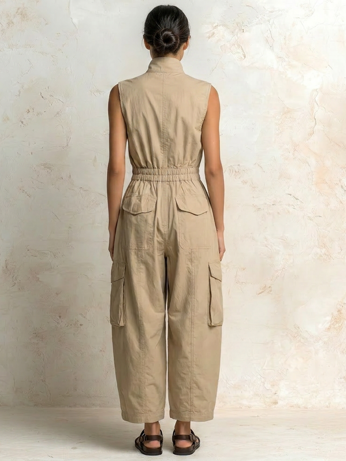 Tuta da lavoro senza maniche in twill di cotone beige