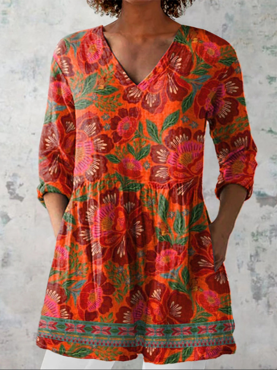 Blusa Lunga con Scollatura a V