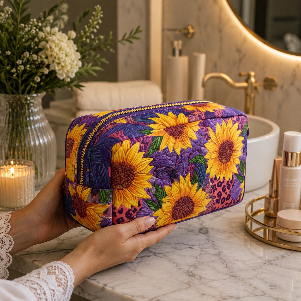 Borsa per Trucco Trapuntata con Charm Sole