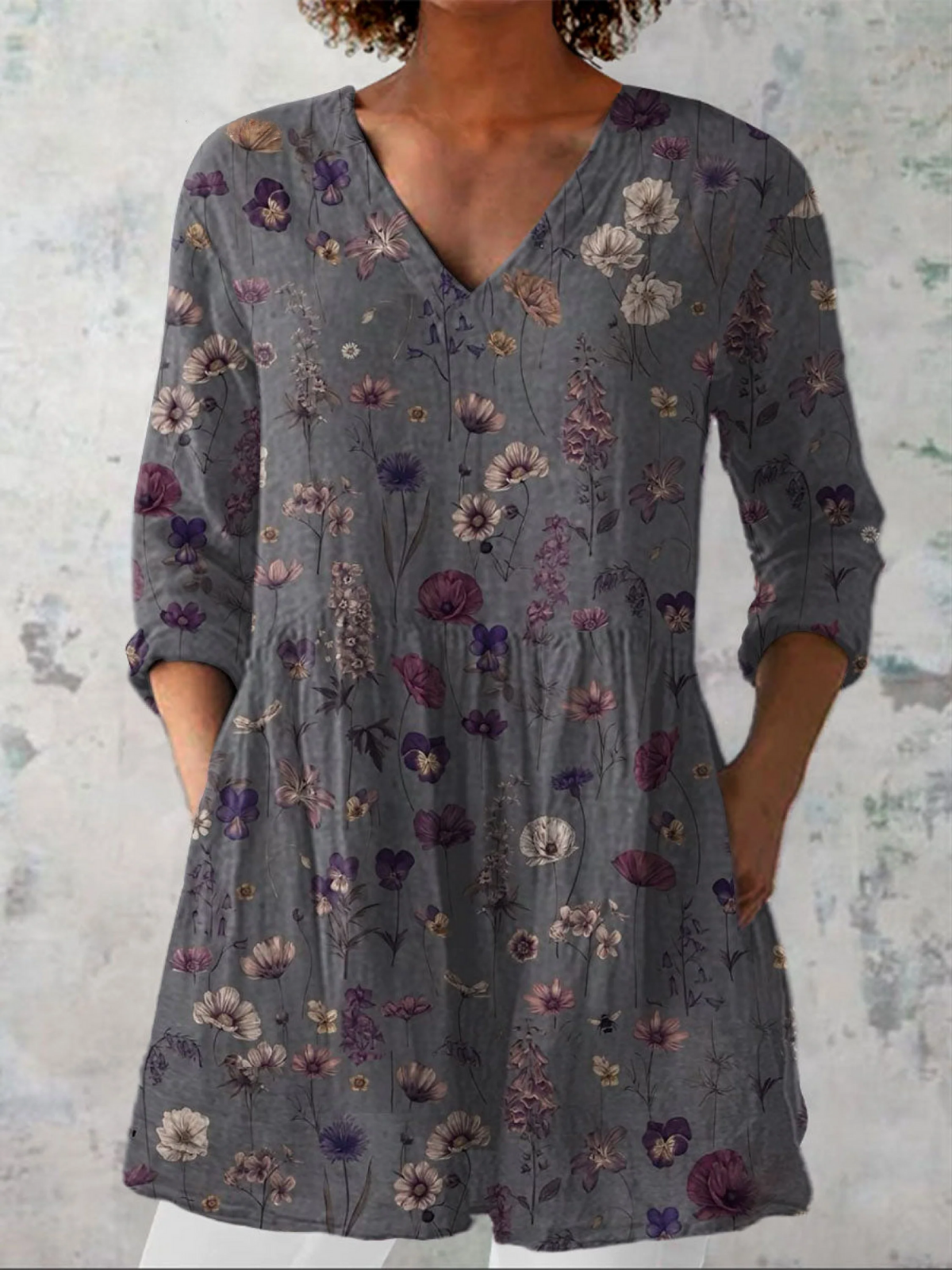Blusa a Maniche Lunghe con Scollo a V