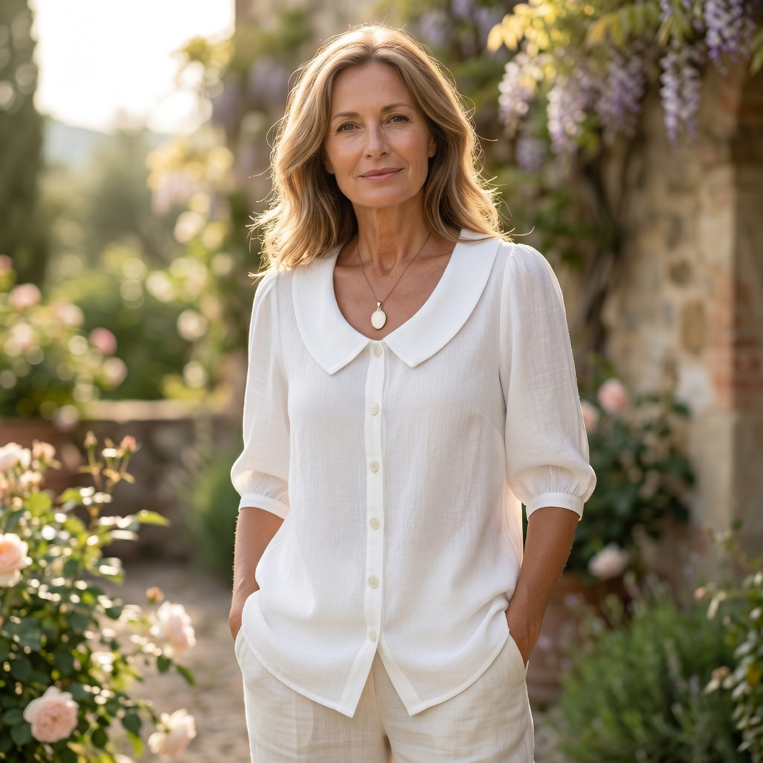 Alexia | Blusa elegante in cotone leggero con scollo rotondo