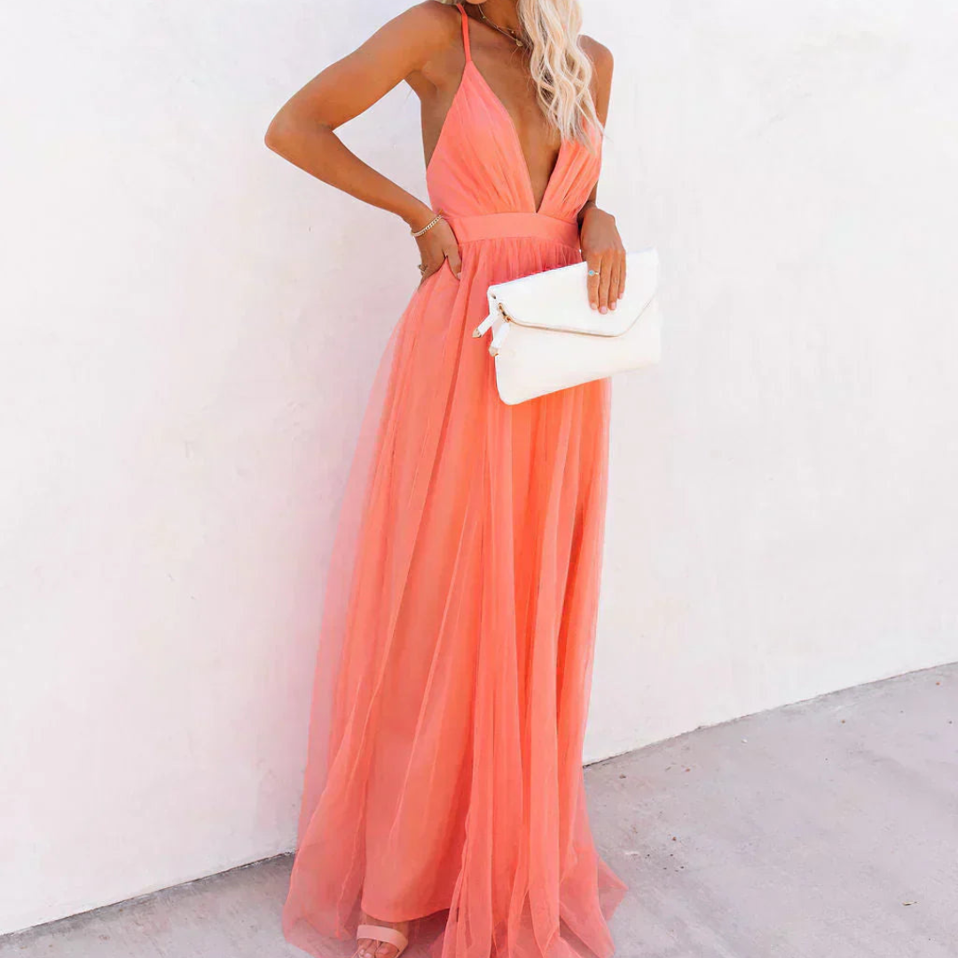 Ginevra | Abito Maxi Luce Corallo