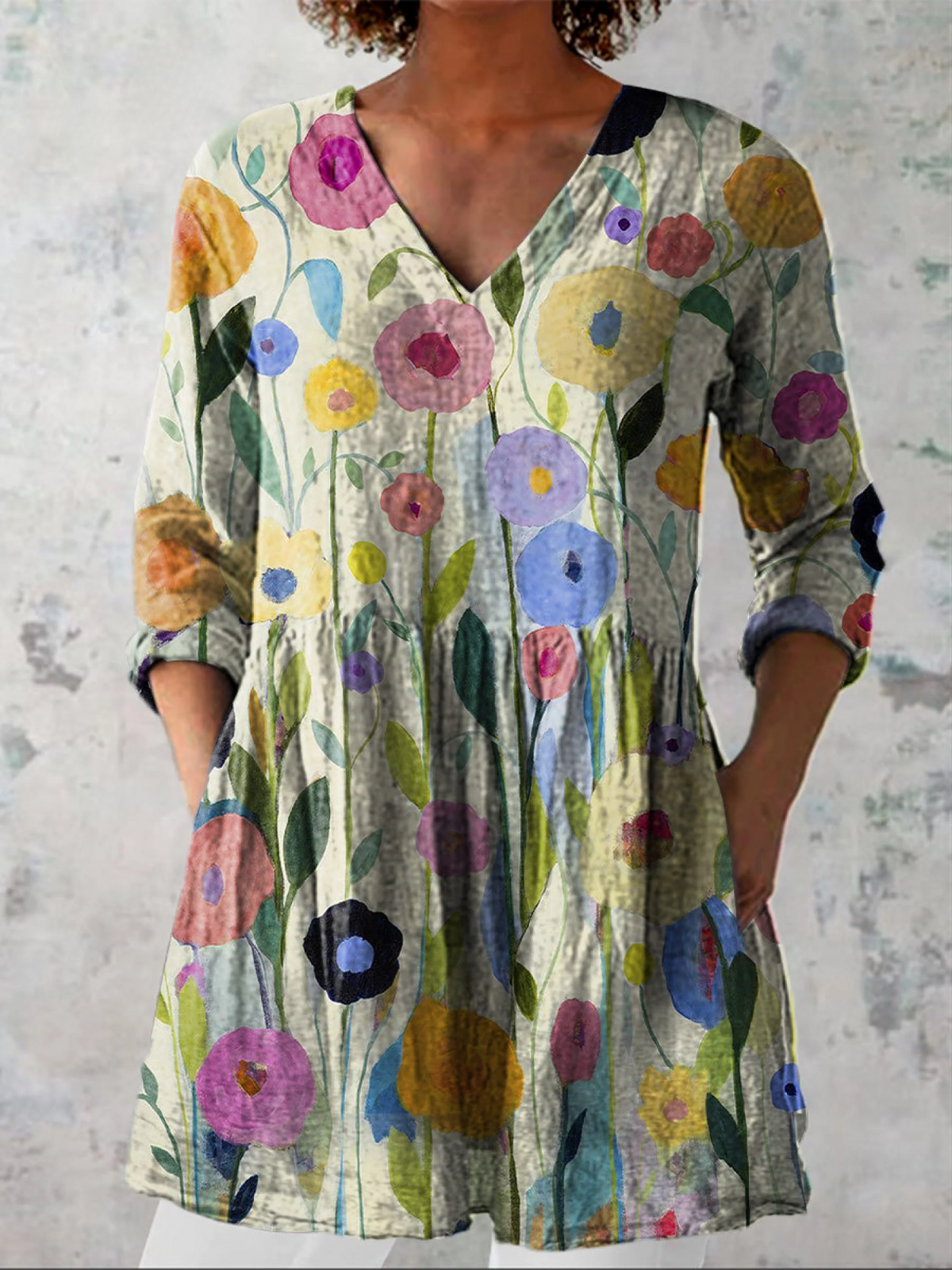 Blusa Lunga con Scollatura a V