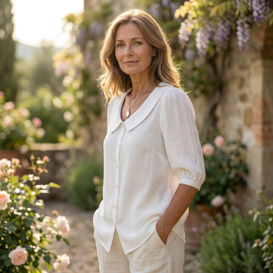 Alexia | Blusa elegante in cotone leggero con scollo rotondo