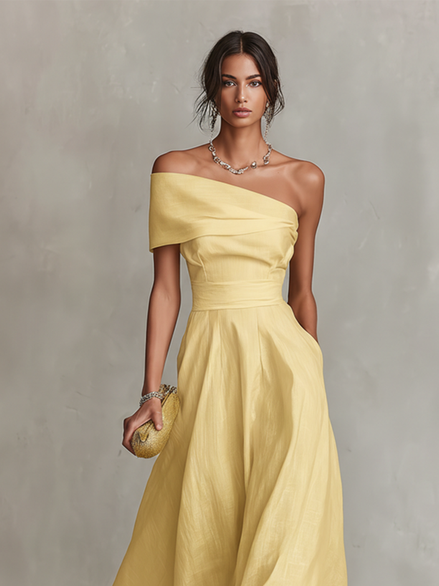 Serena | Abito midi monospalla