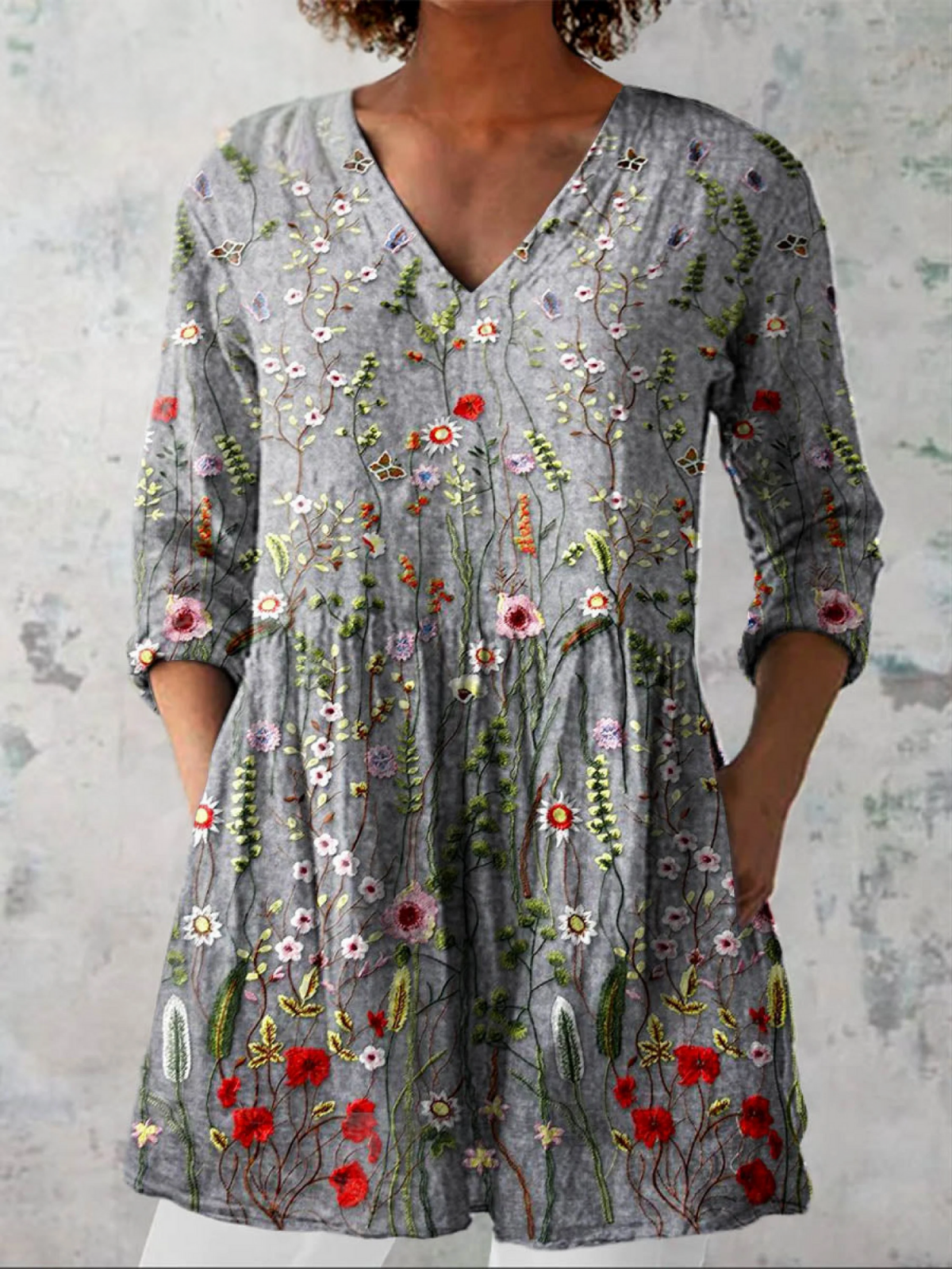 Blusa Lunga con Scollatura a V