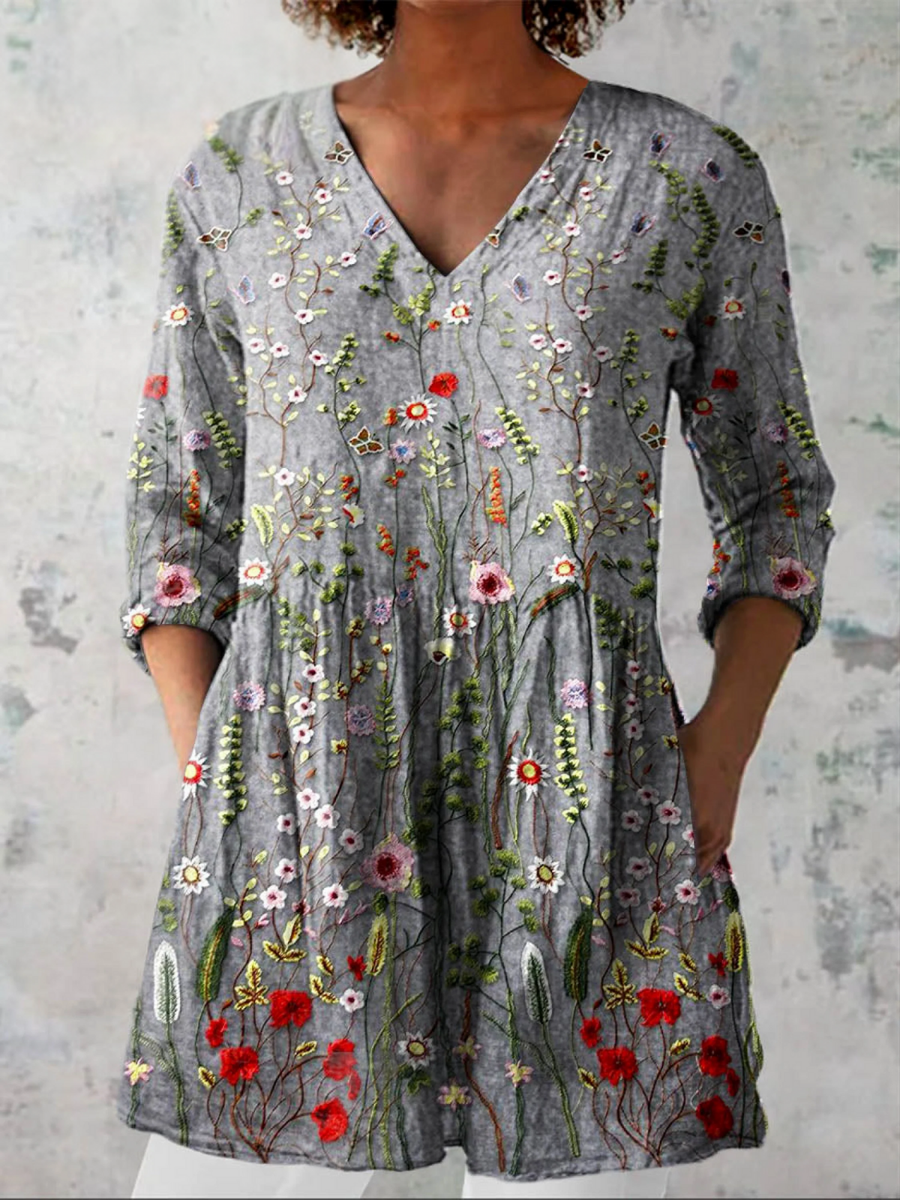 Blusa Lunga con Scollatura a V