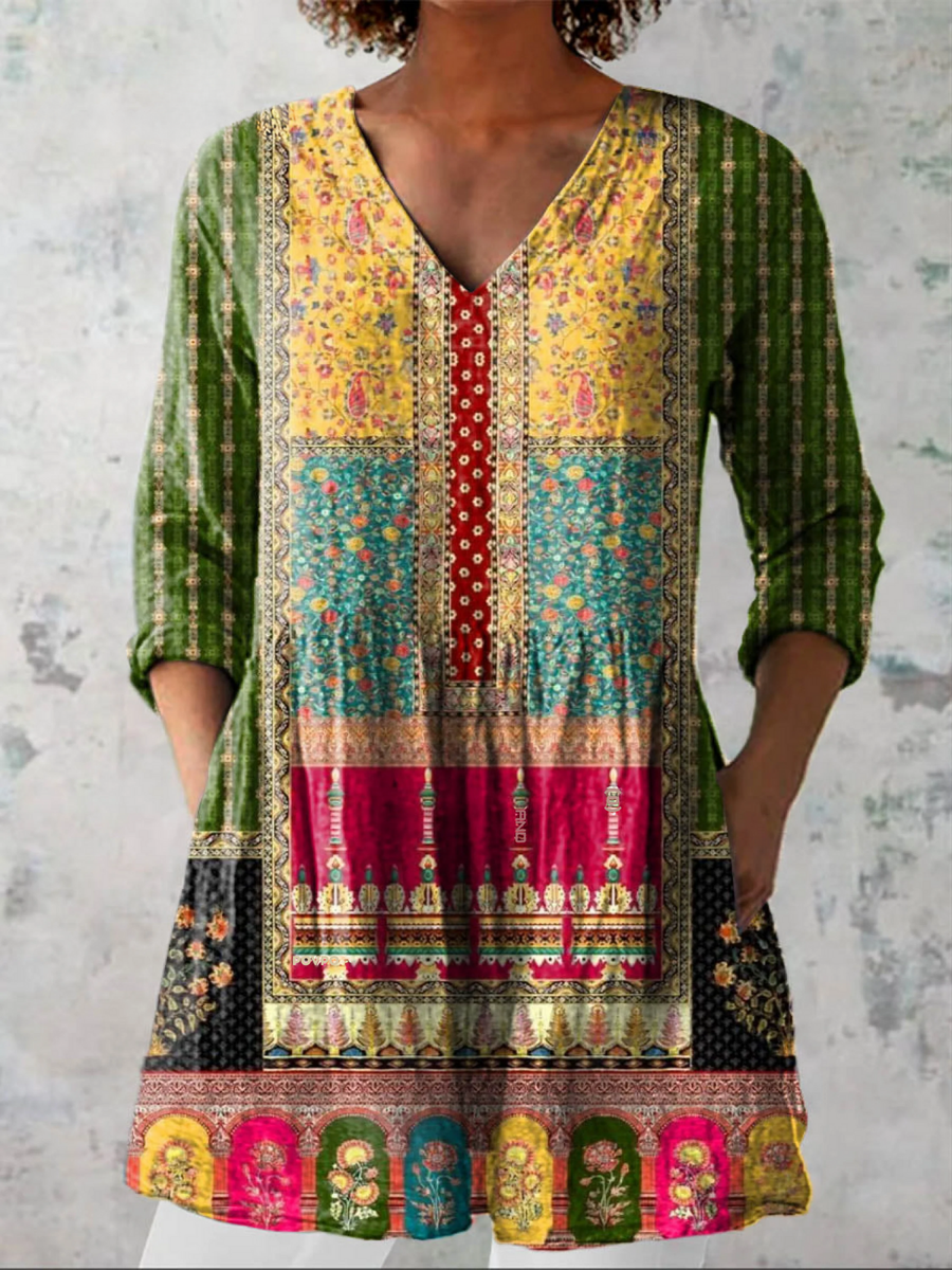 Blusa Lunga con Scollatura a V