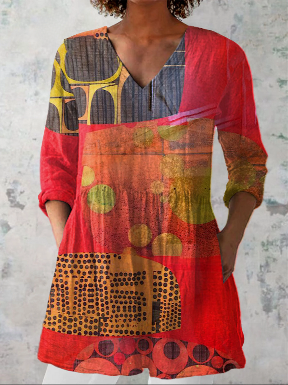 Blusa Lunga con Scollatura a V