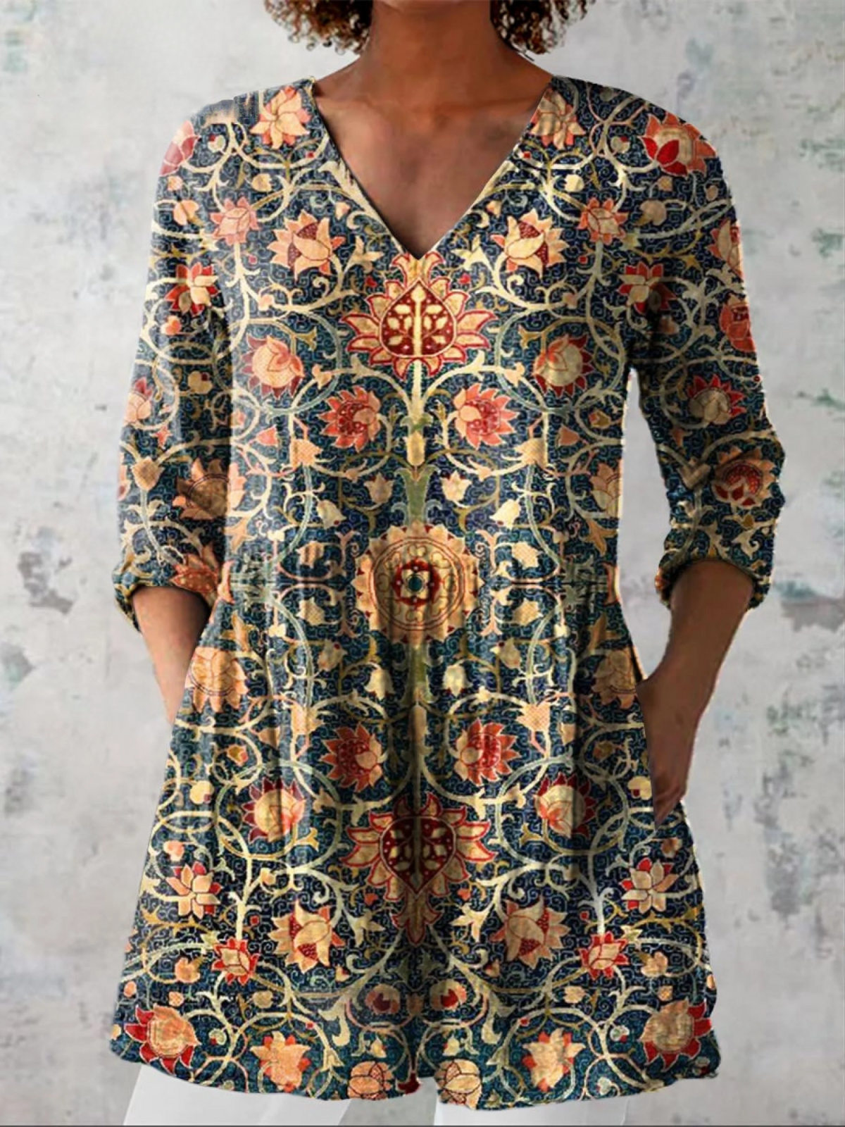 Blusa Lunga con Scollatura a V