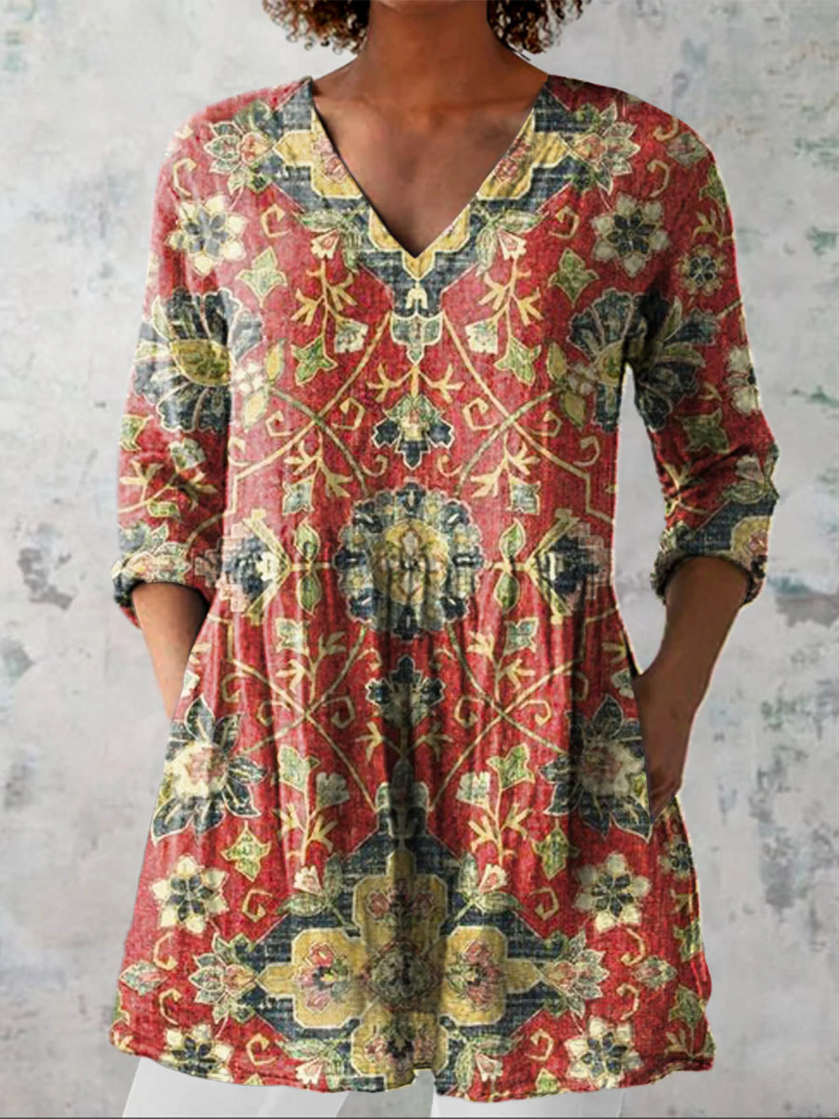 Blusa Lunga con Scollatura a V