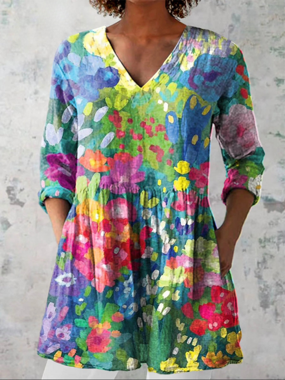 Blusa Lunga con Scollatura a V