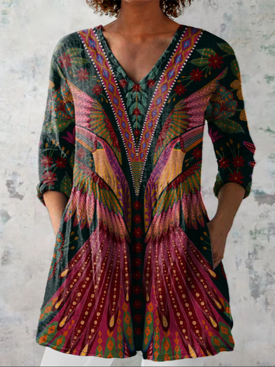 Blusa Lunga con Scollatura a V