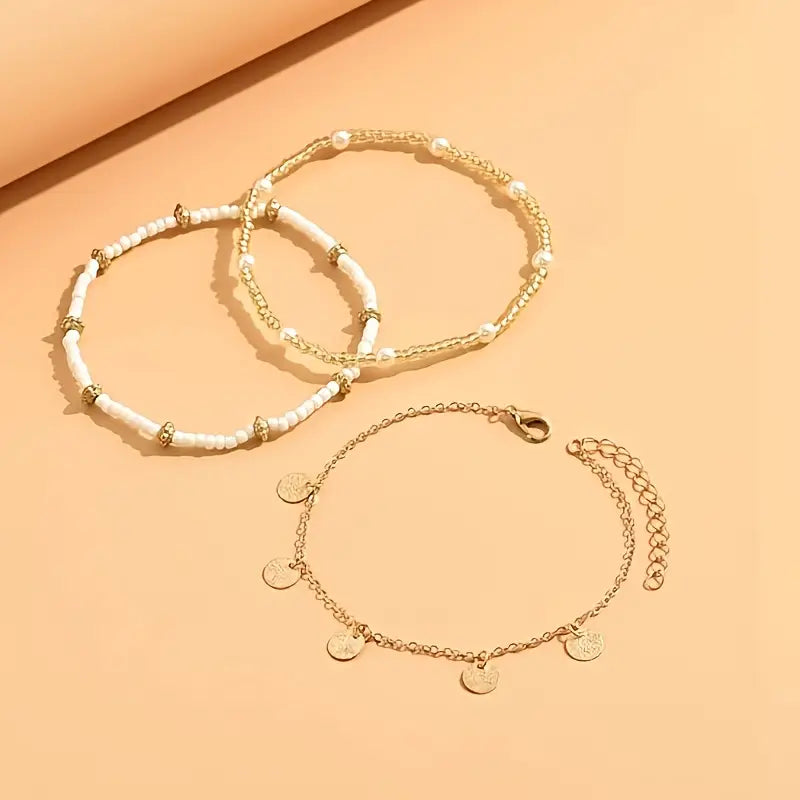 Set di 3 cavigliere a strati Coastal Charm | Oro