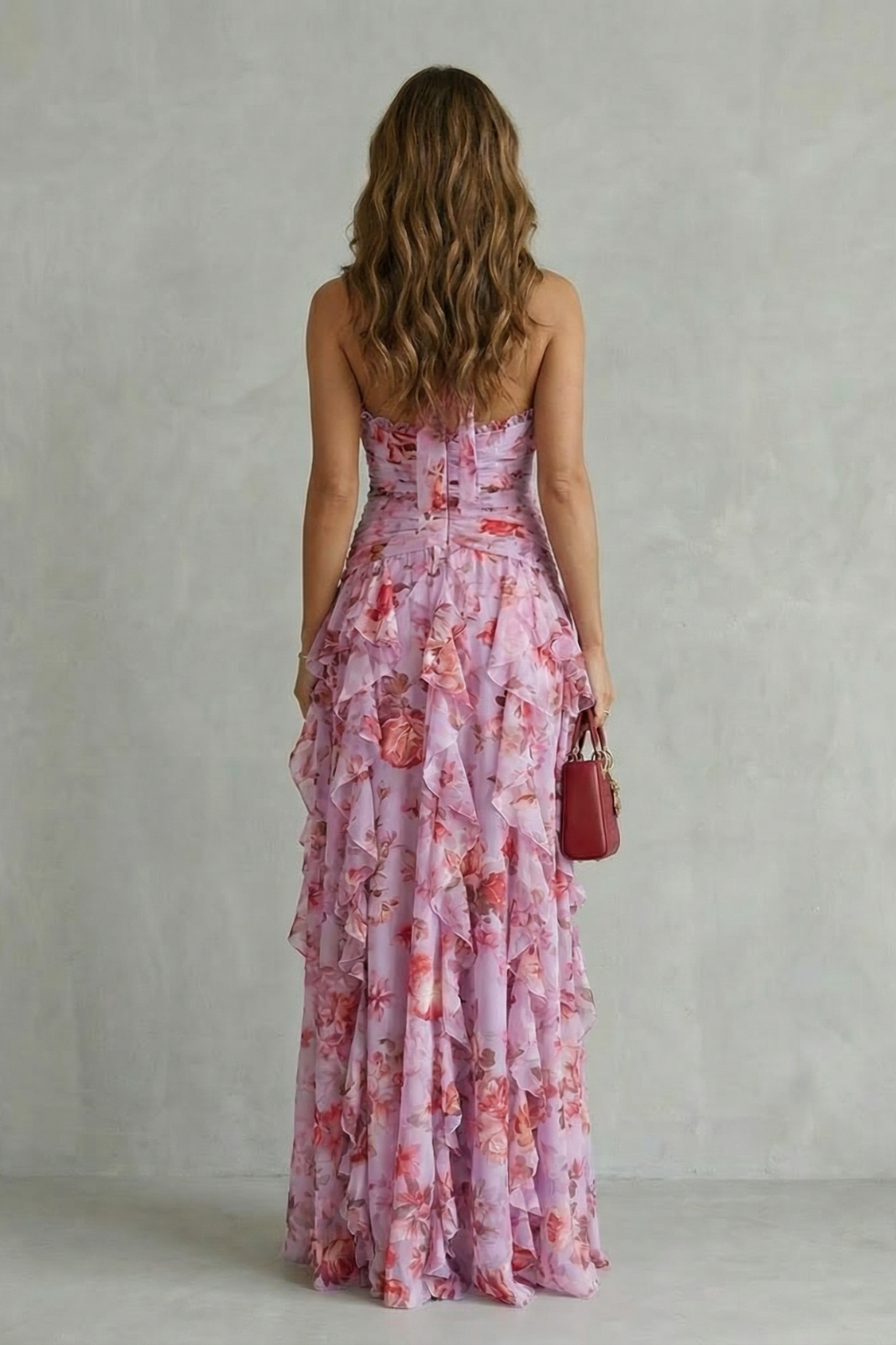 Belladina | Romantica Cascata di Rose Abito Lungo con Scollo all'Americana