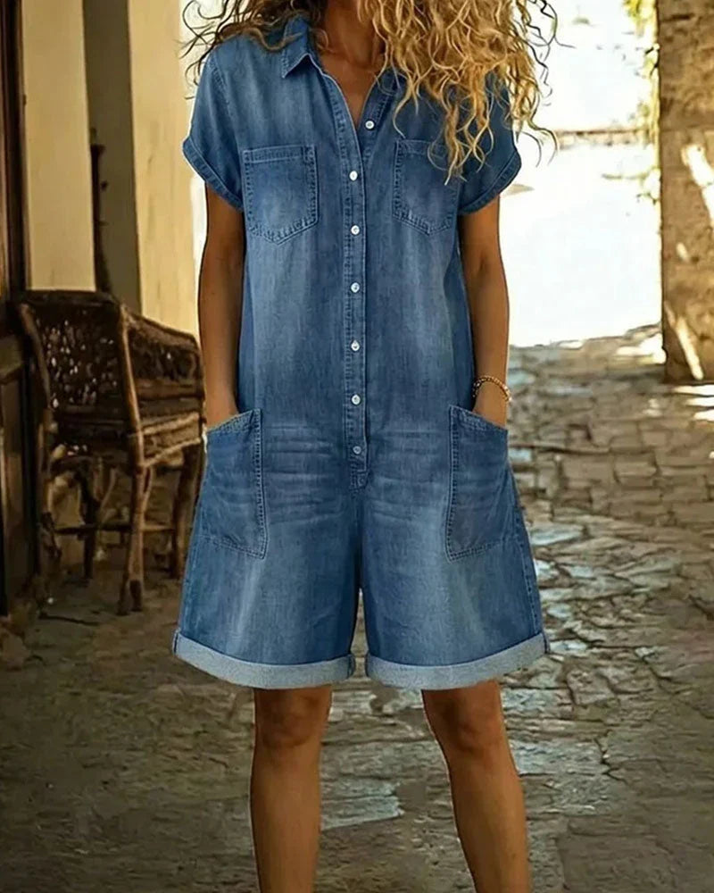 Paola | Tuta di jeans con bottoni frontali