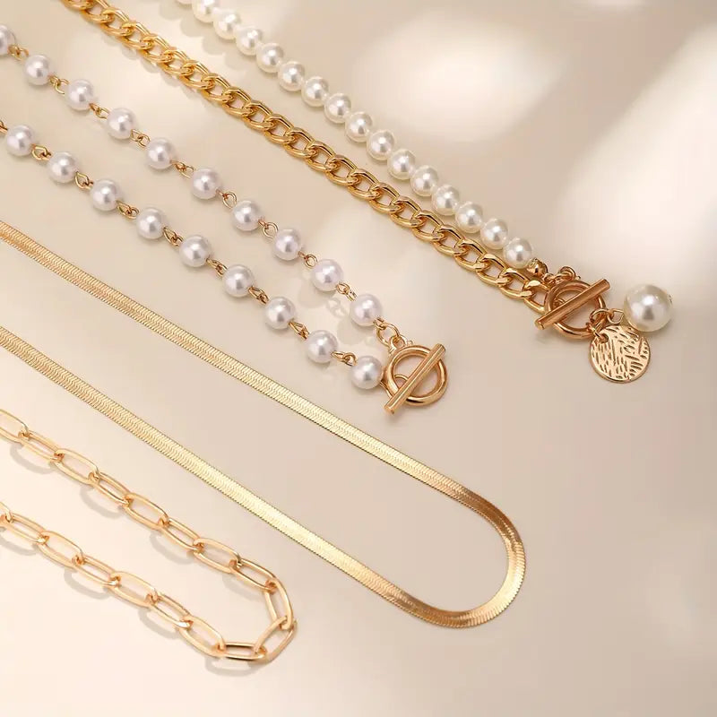 Set di collana vintage con perla e catena a serpente | Oro