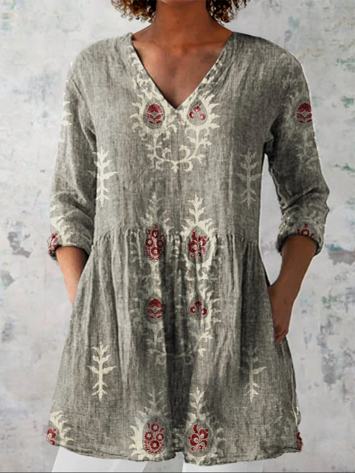 Blusa Lunga con Scollatura a V