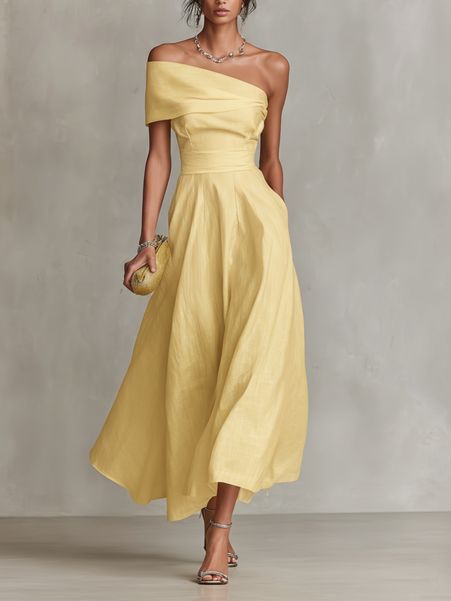 Serena | Abito midi monospalla