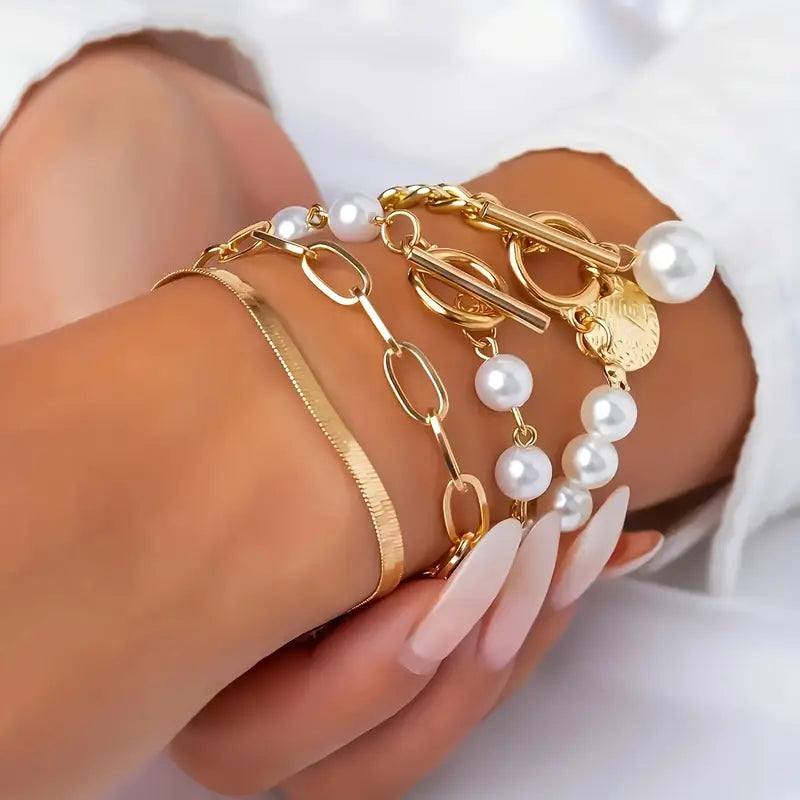 Set di Bracciali di Perle a Strati di Lusso