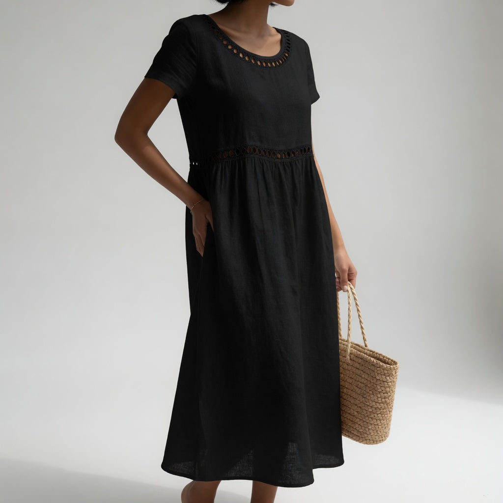 Tosca | Vestito midi 100% cotone ricamato dolce femminilità