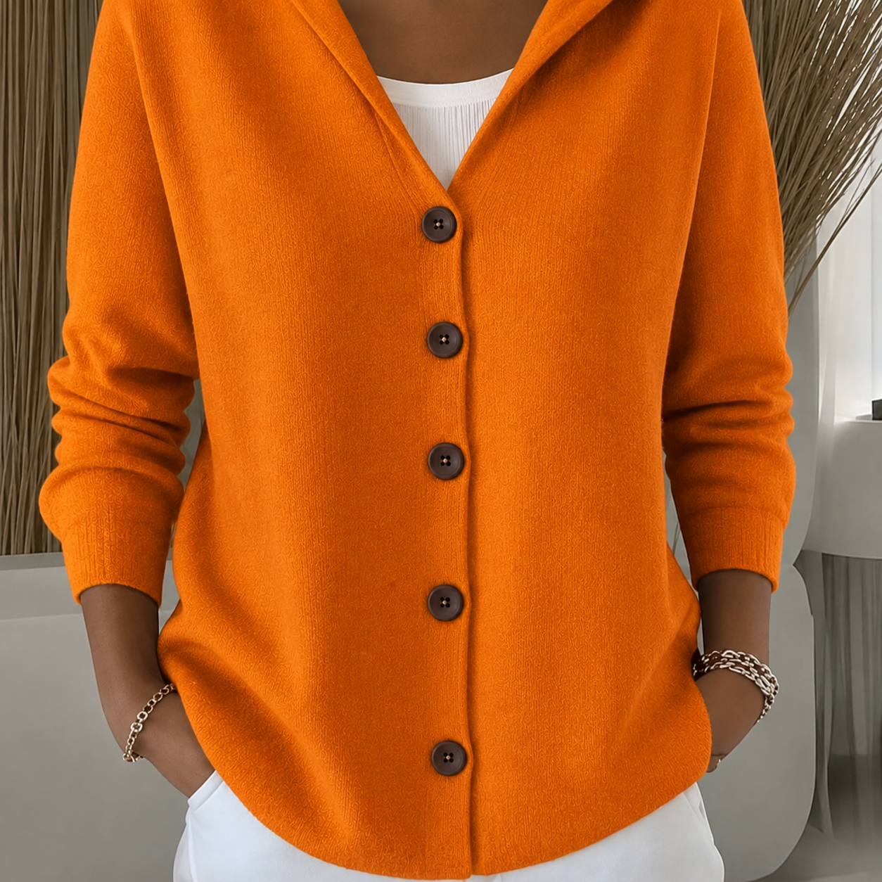 Panna | Cardigan in maglia con cappuccio e bottoni