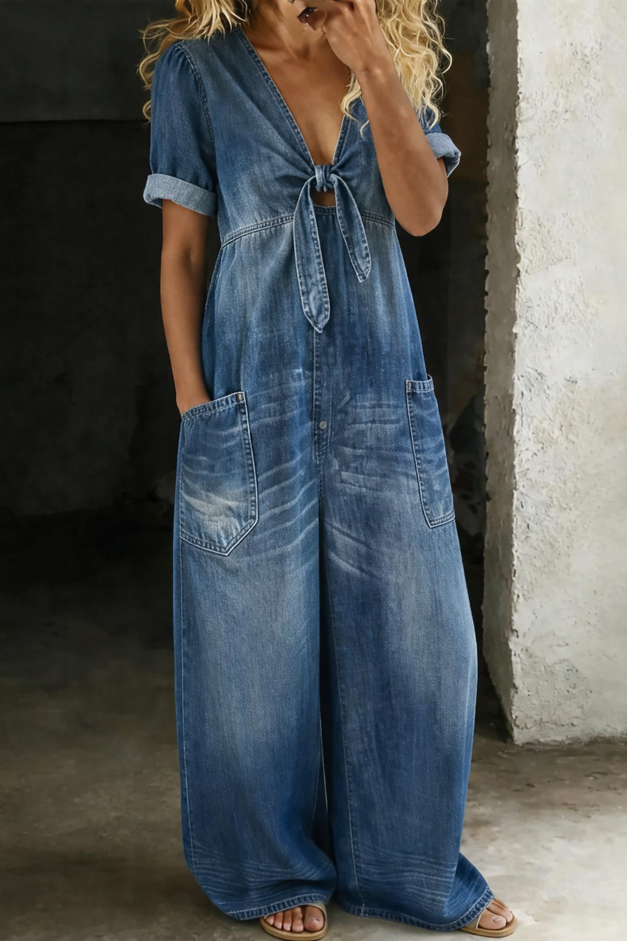 Ilaria | Tuta di jeans a maniche corte
