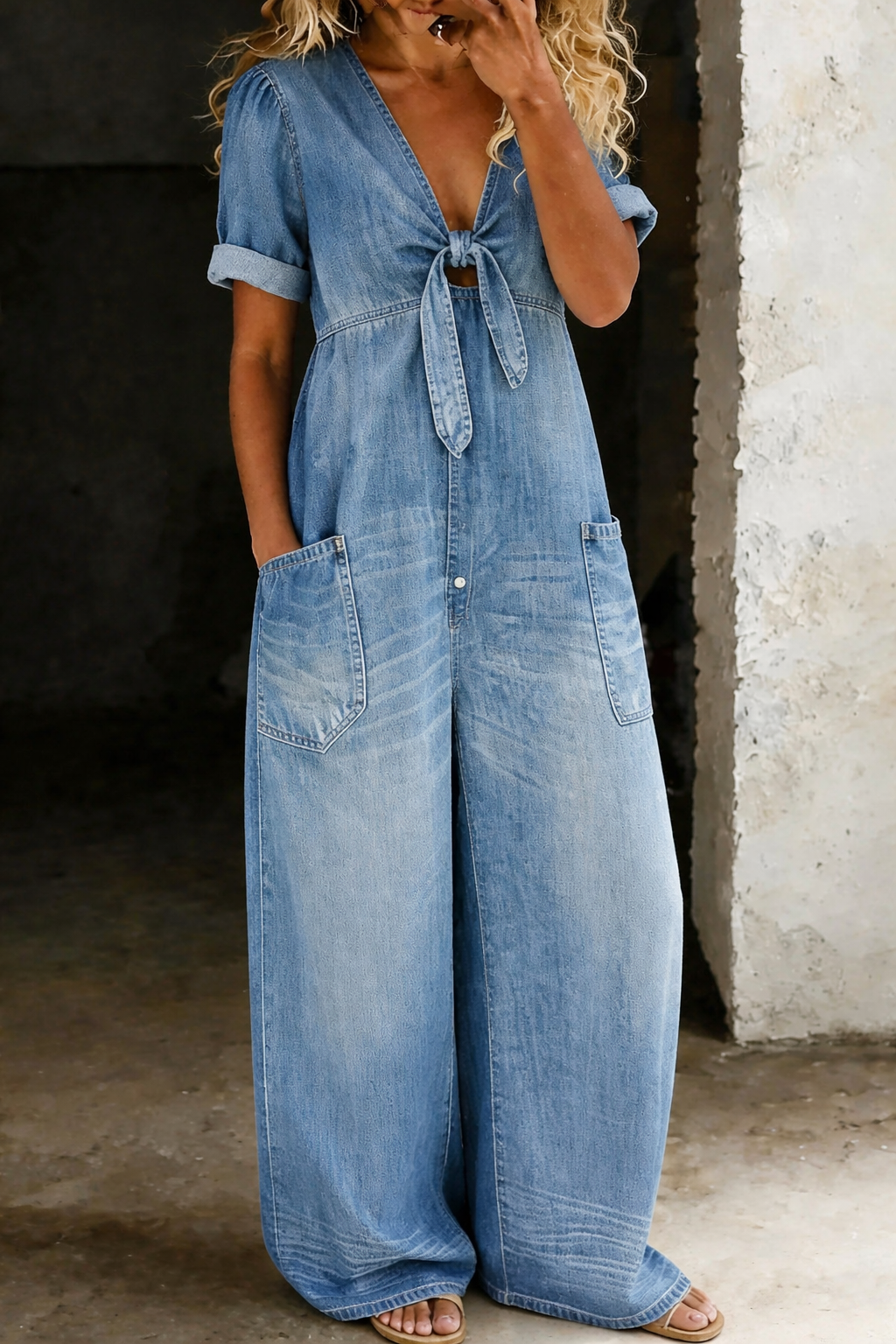 Ilaria | Tuta di jeans a maniche corte