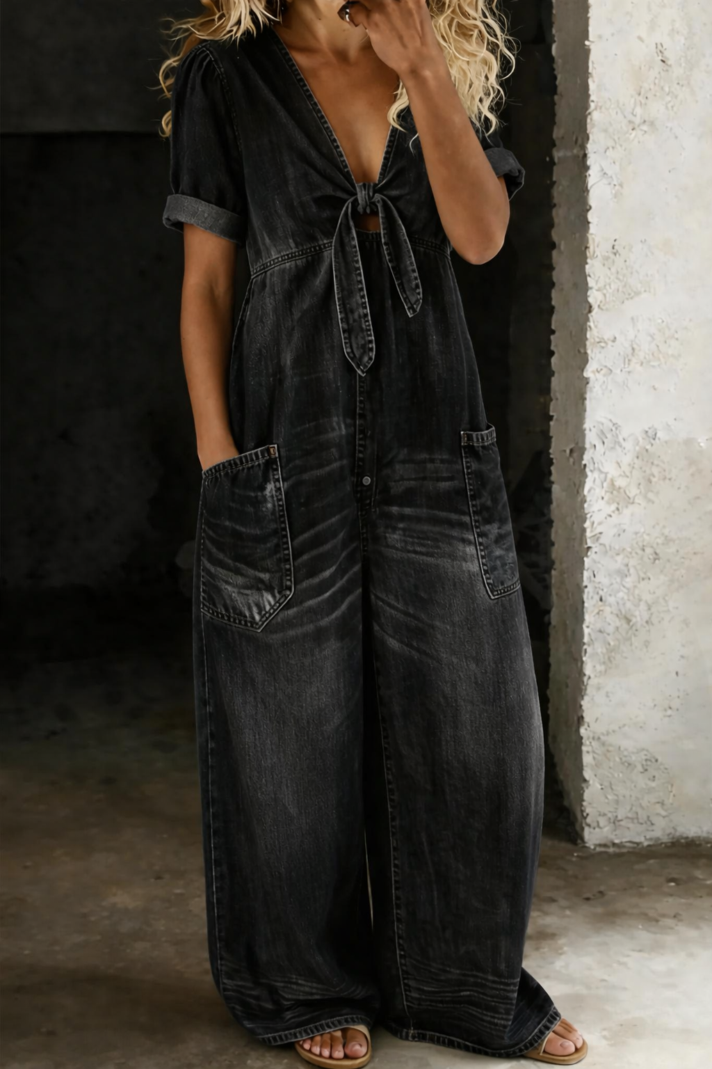 Ilaria | Tuta di jeans a maniche corte
