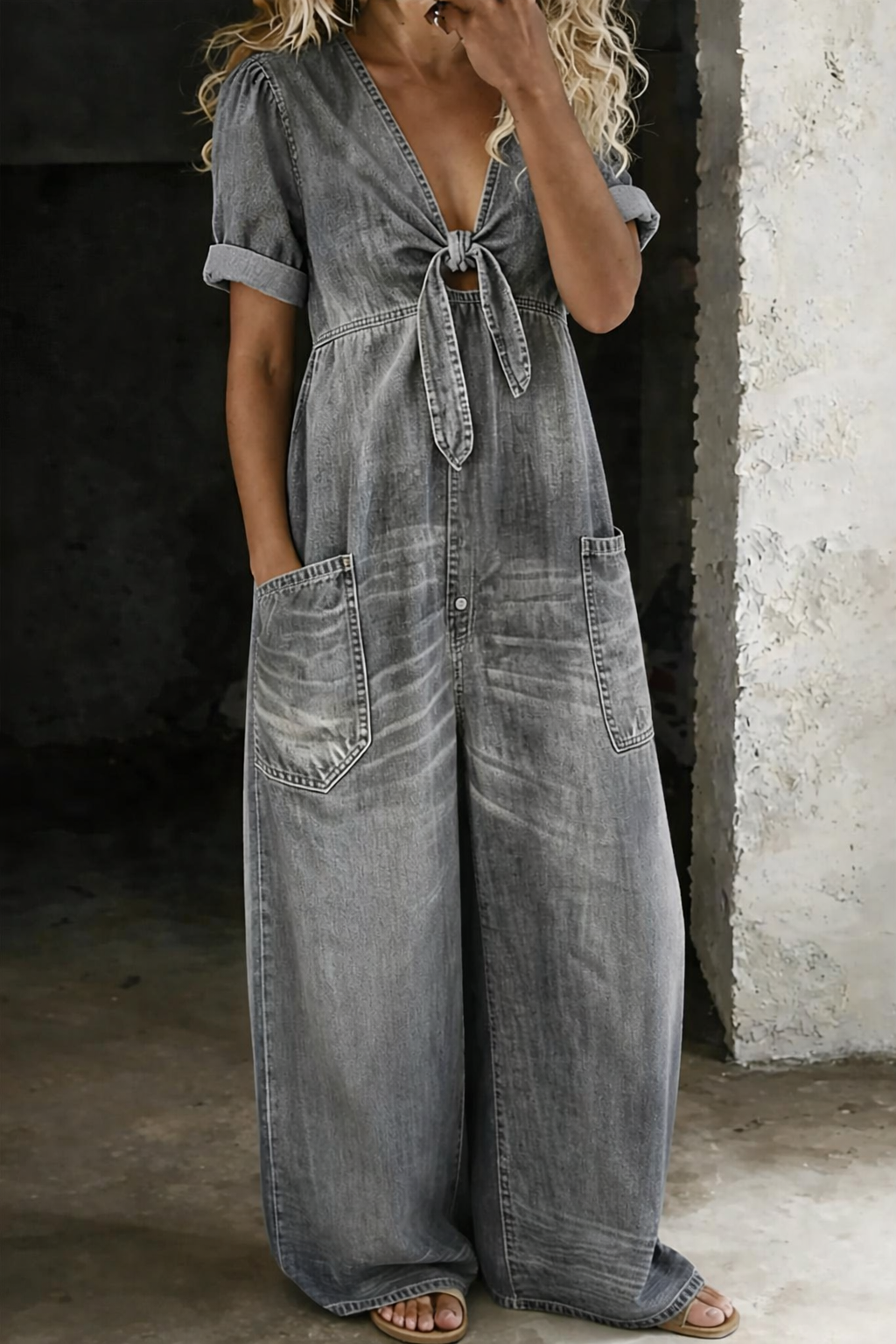 Ilaria | Tuta di jeans a maniche corte
