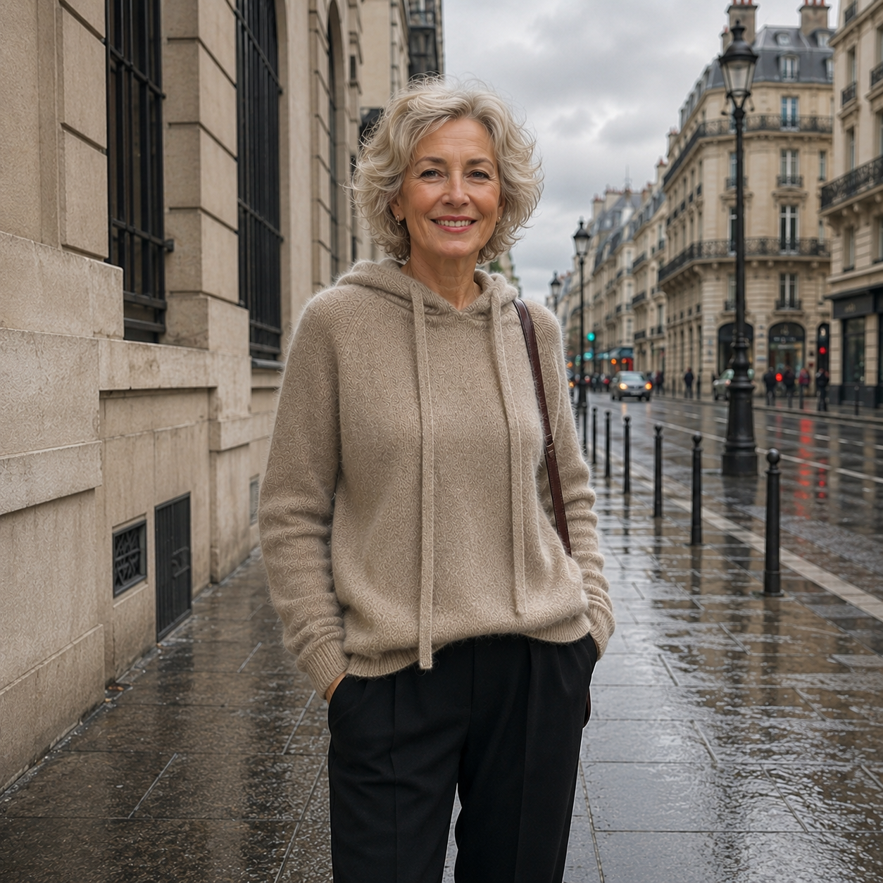 Camilla | Felpa in maglia morbida con cappuccio integrato e cordoncini frontali.