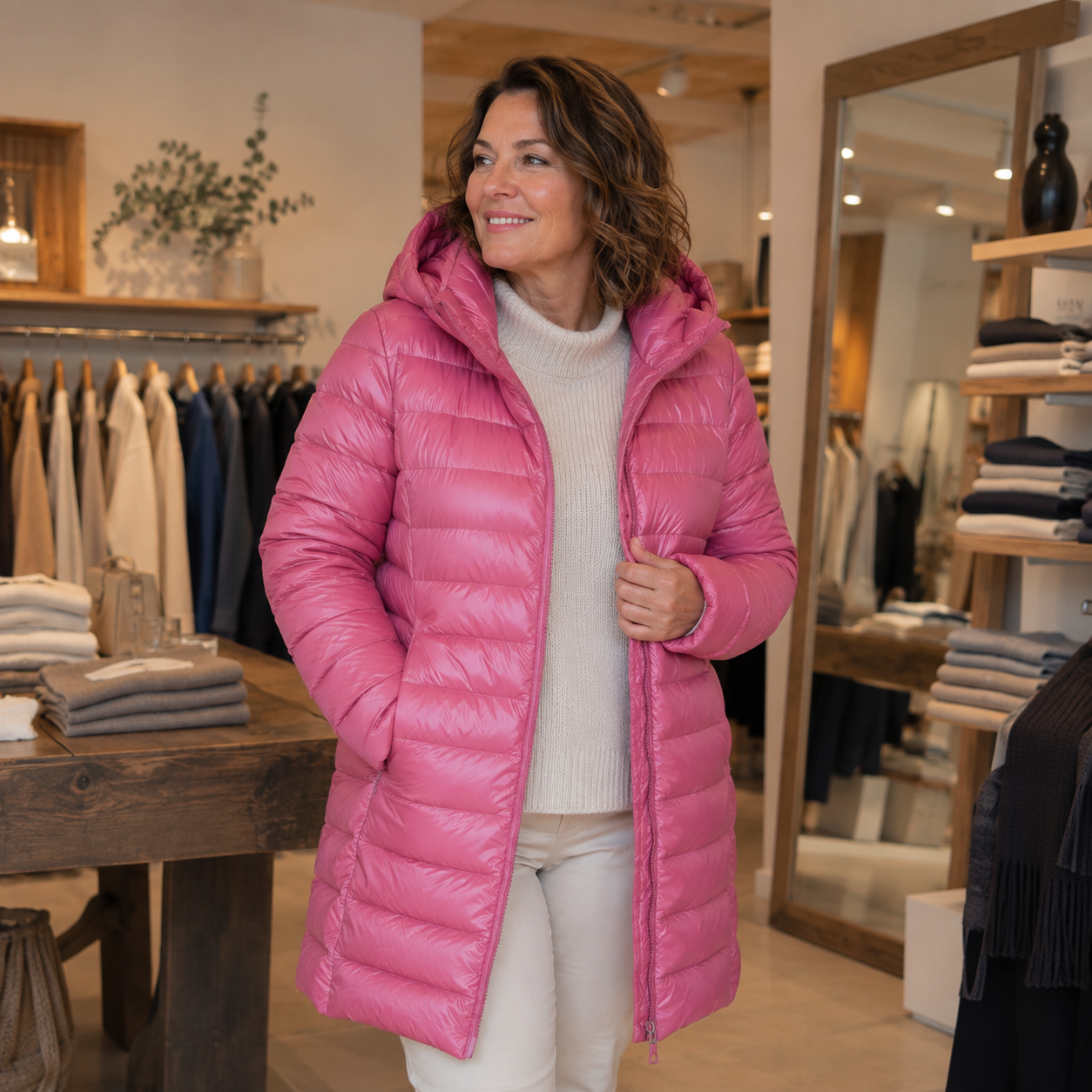 Cecilia | Cappotto lungo e imbottito con cappuccio integrato.