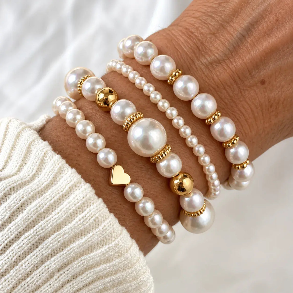 Set di Braccialetti Impilabili in Perle da 4