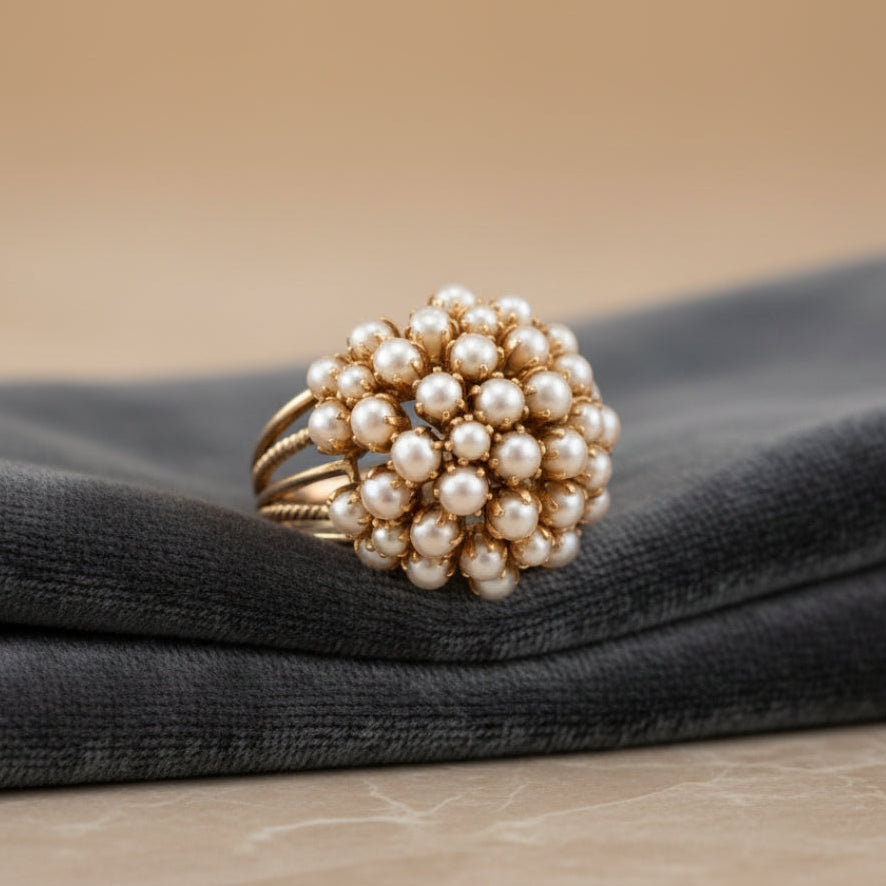 Anello in Oro con Perla Intarsiata Classico
