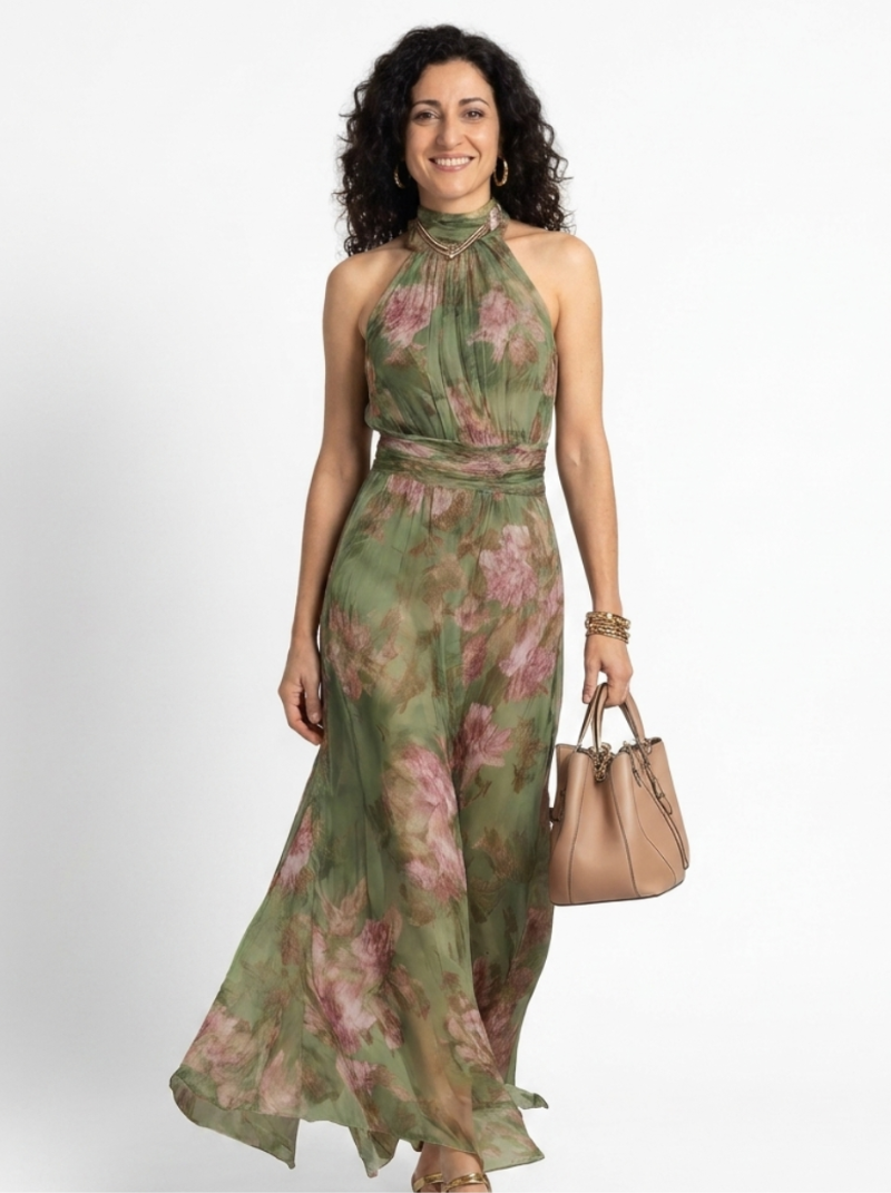 Livia | Abito Maxi Halter Floreale Elegante