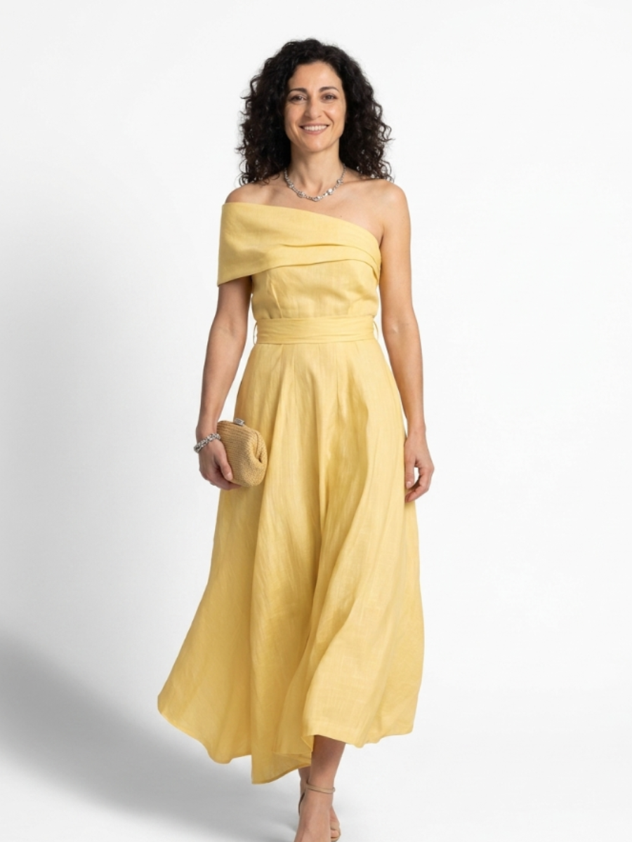 Serena | Abito midi monospalla