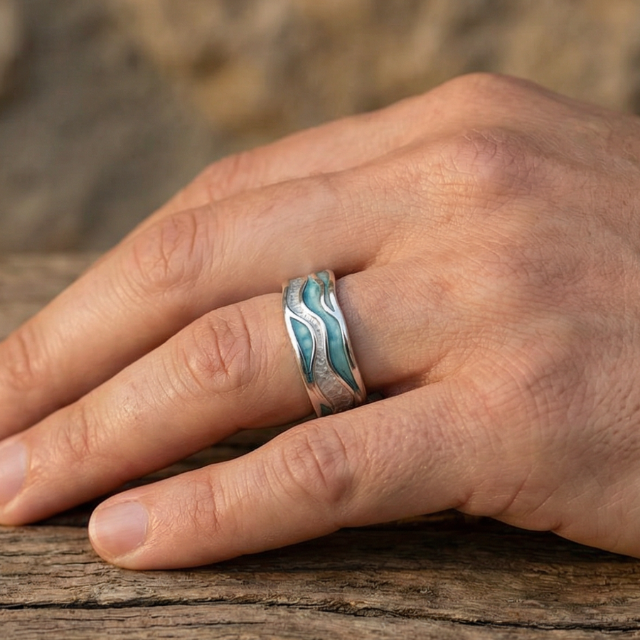 Anello Onde Argentate Turchesi