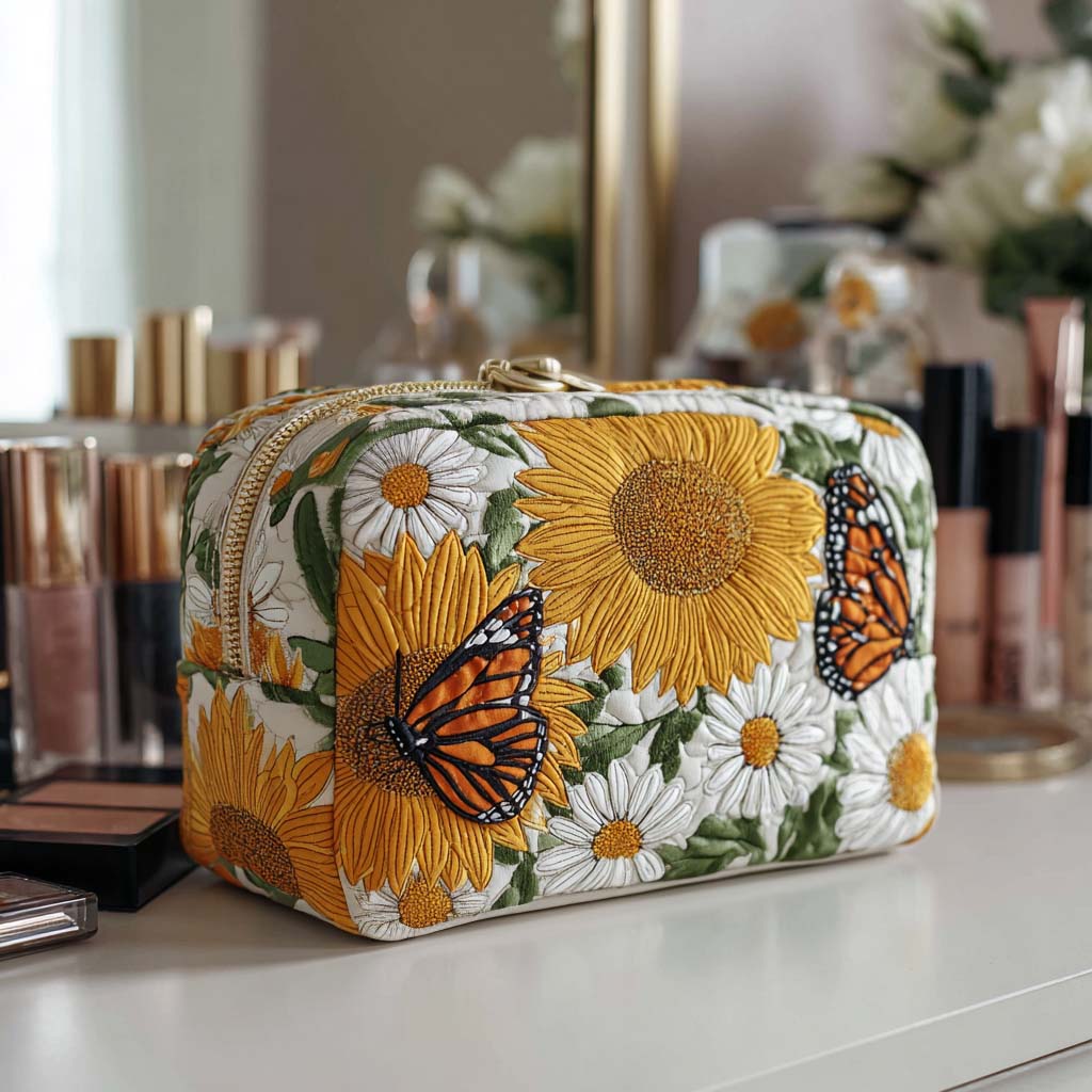 Borsa da trucco trapuntata Floral Glow