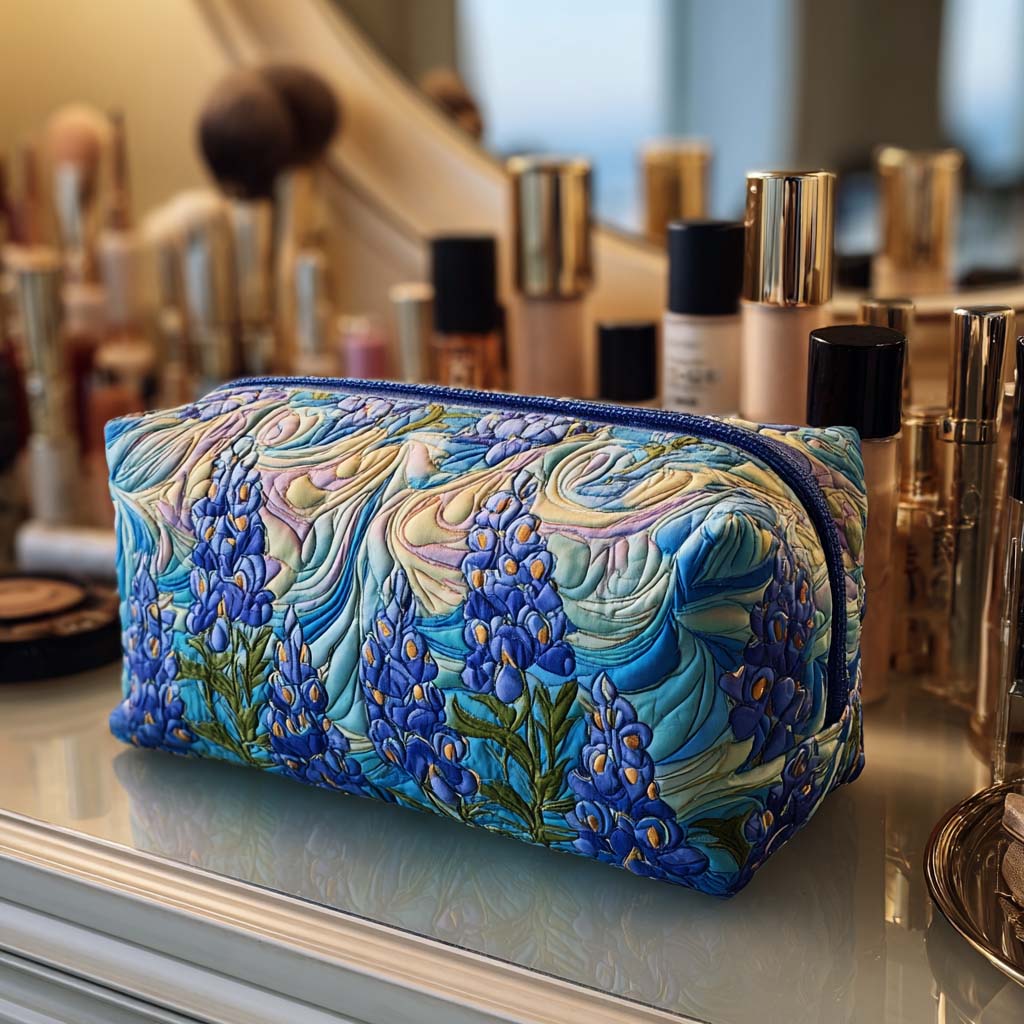 Borsa per Trucco Trapuntata con Motivo Floreale