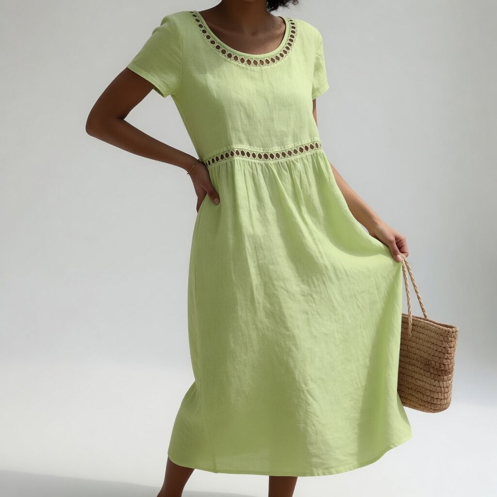 Tosca | Vestito midi 100% cotone ricamato dolce femminilità