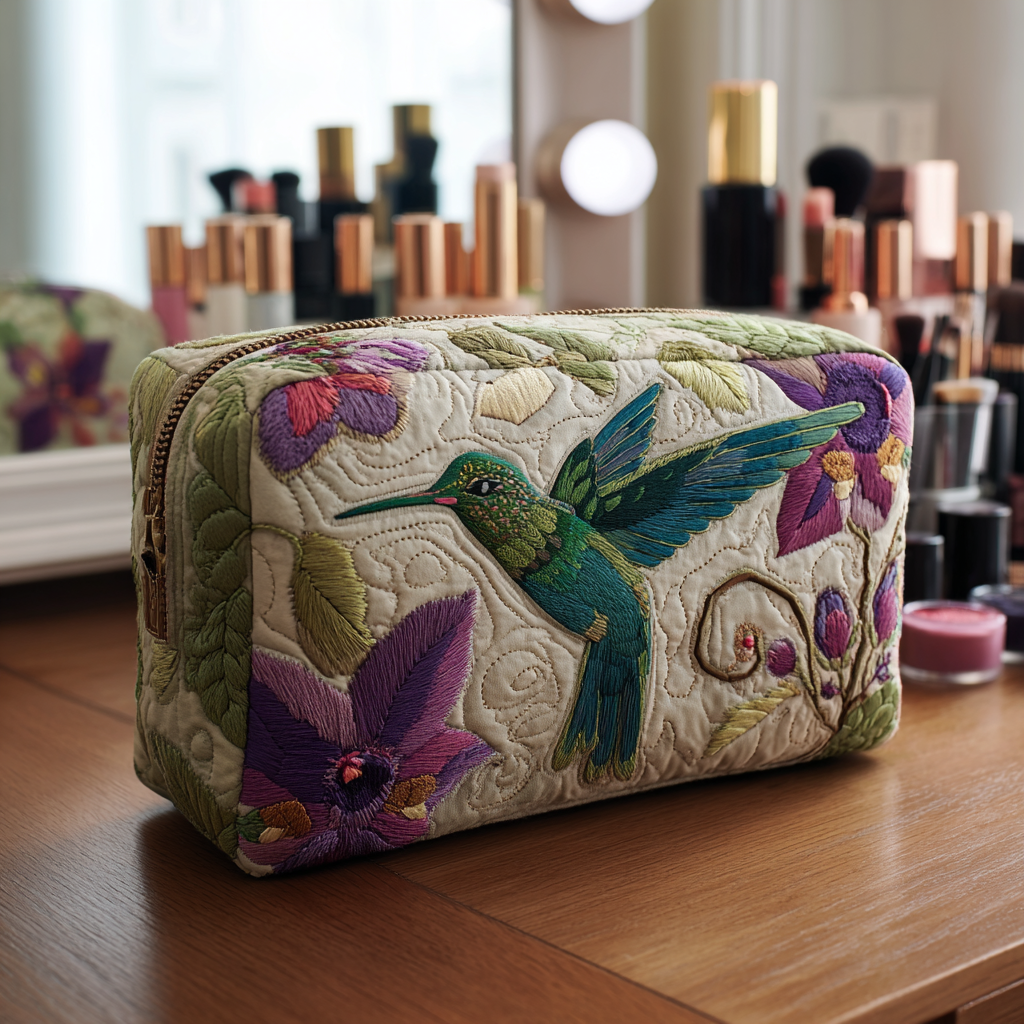 Borsa da trucco trapuntata Giardino dei Colibrì