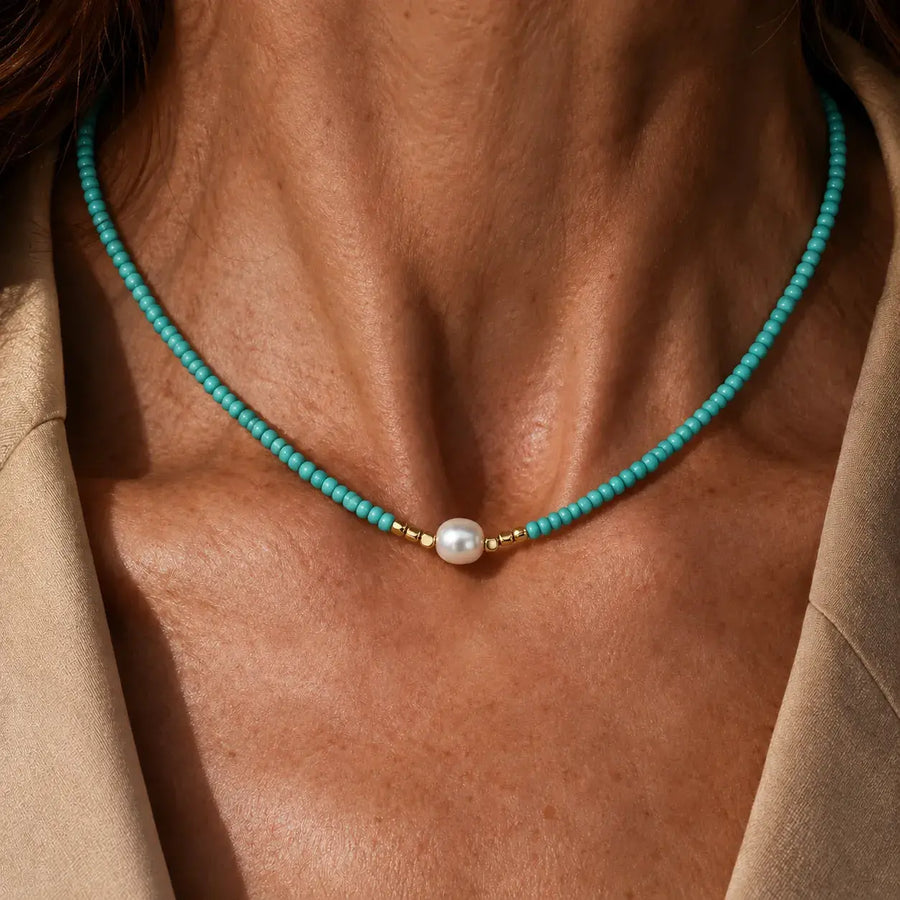 Collana Minimal in Turchese e Perle