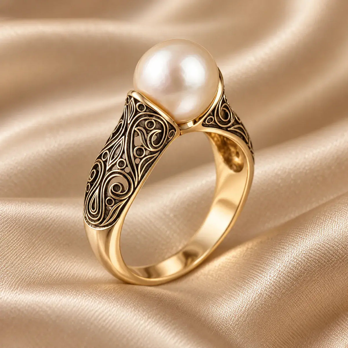 Anello Vintage con Perla Dorata