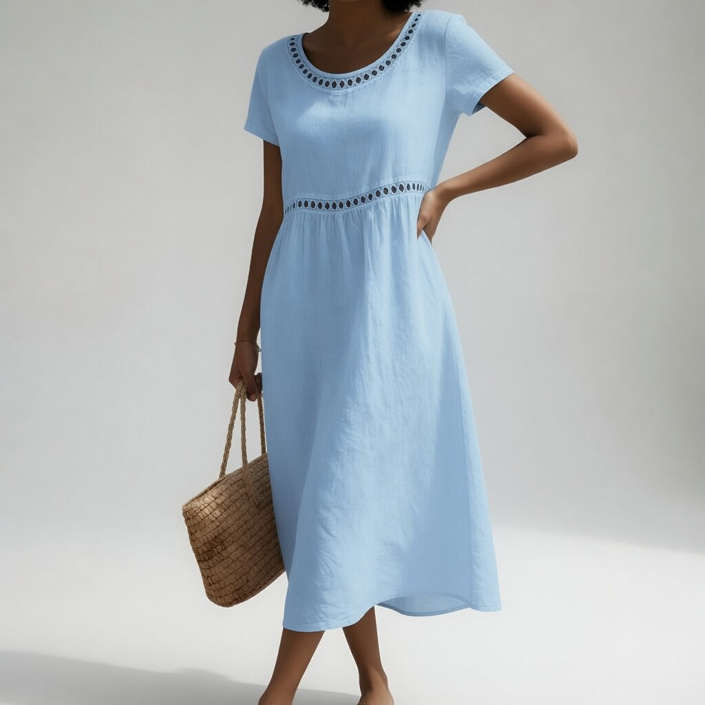 Tosca | Vestito midi 100% cotone ricamato dolce femminilità