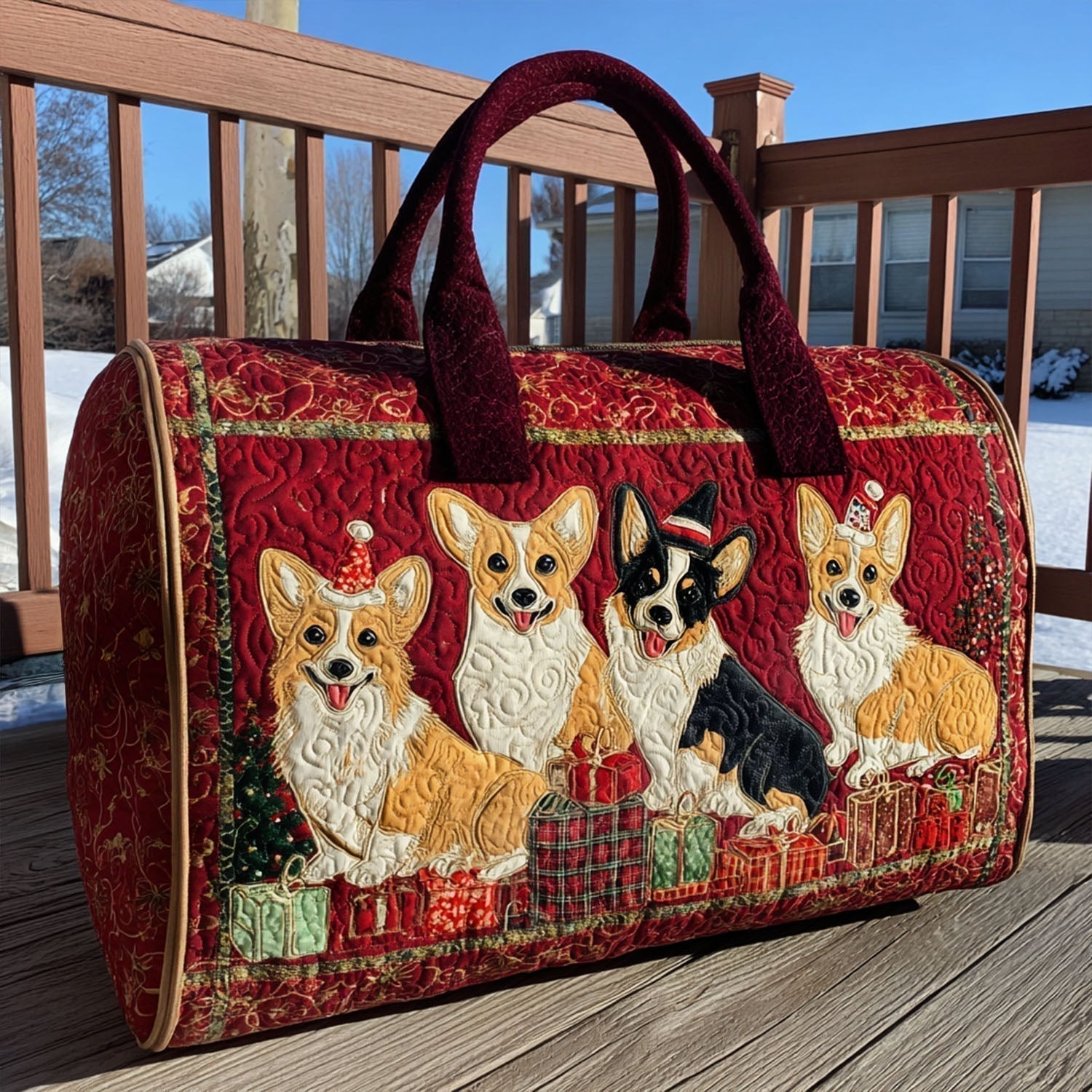 Borsa a Tracolla Trapuntata "Merry Corgmas"