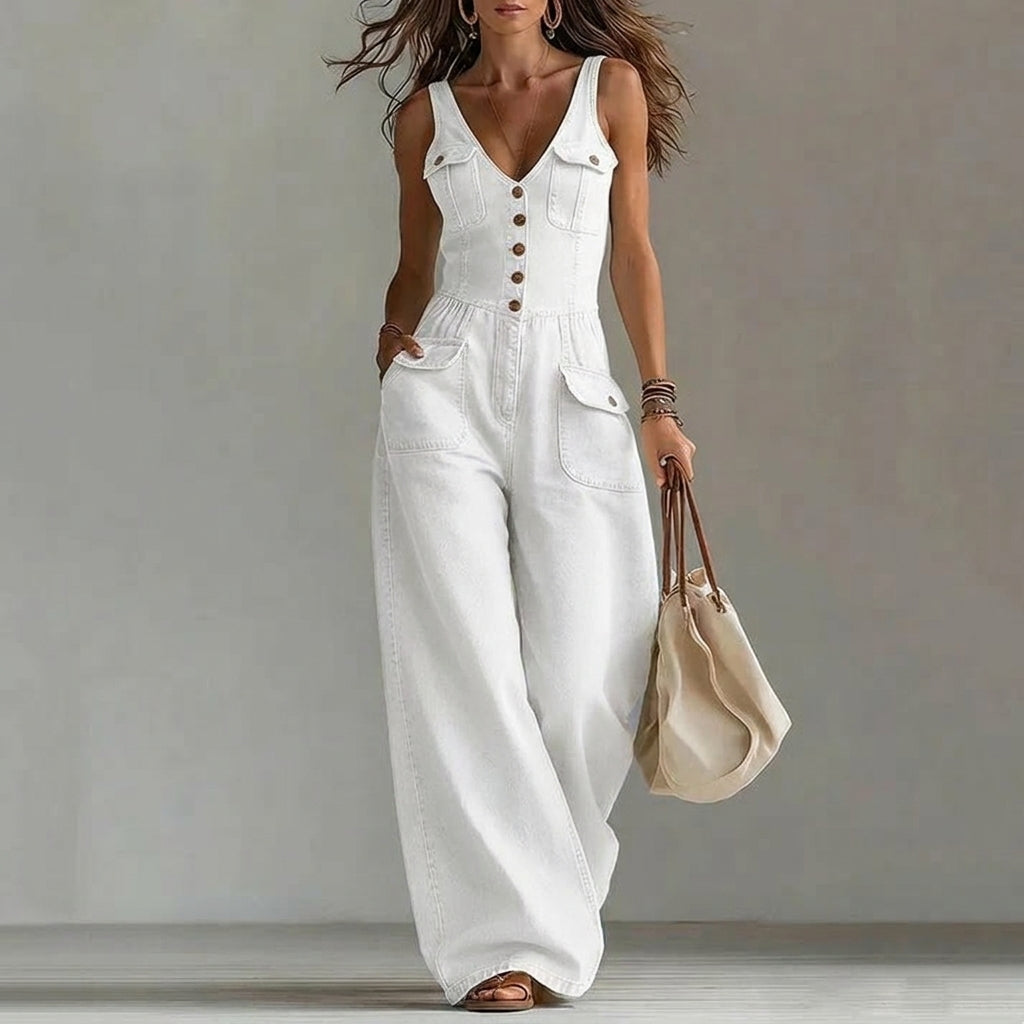 Mia | Tuta di jeans senza maniche con scollo a V